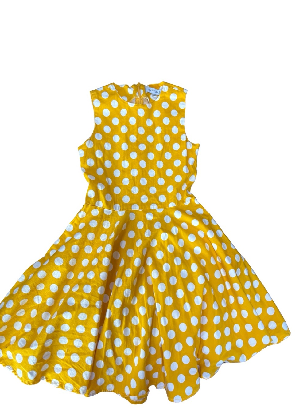 Kate Kasin Yellow Polka Dot Fit & Flare Dress